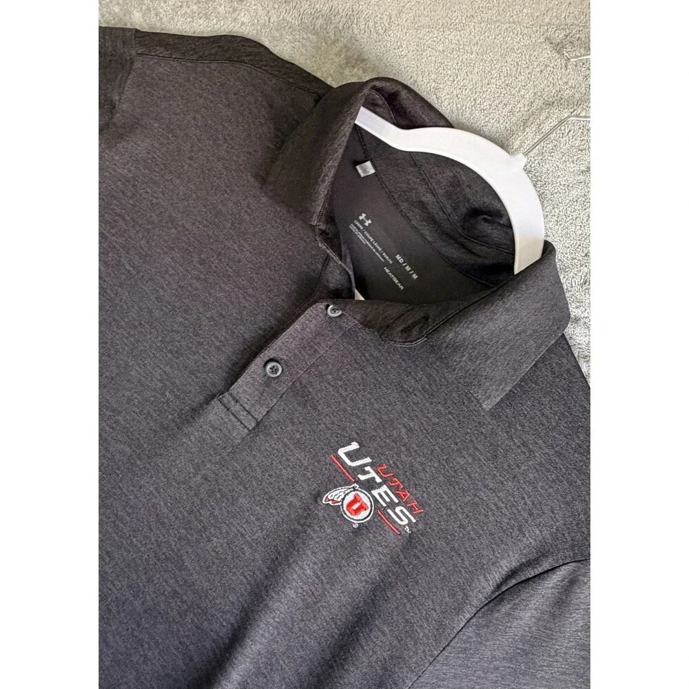 Under Armour Utah Utes Polo Shirt Men’s Medium Gray HeatGear NCAA Athletic Game‎